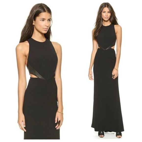 NWT Alice+Olivia Adel Leather Maxi Black Dress Waist Cutout Gown Size 2 - Picture 1 of 14